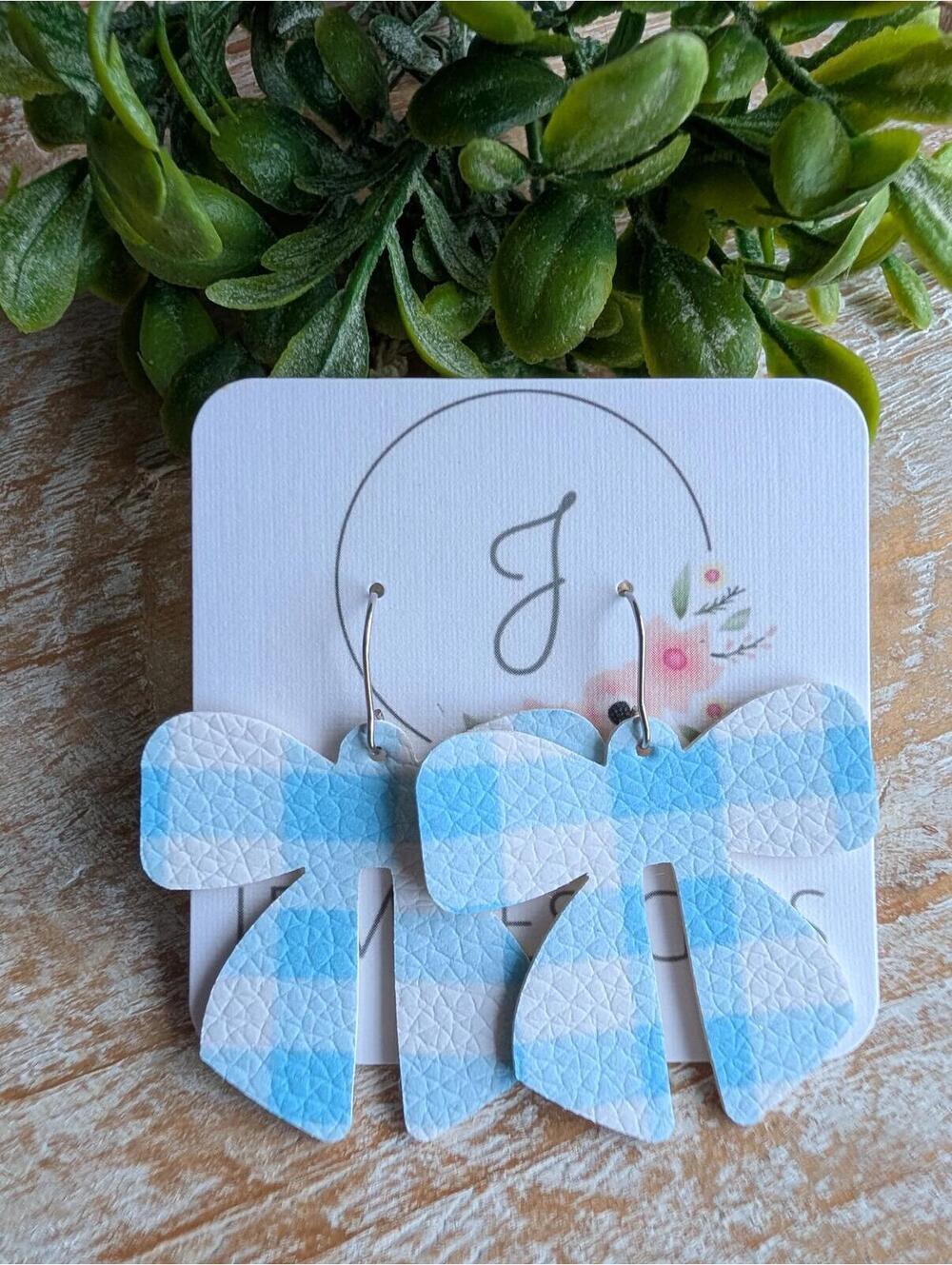 JEMdesigns by Jessica  Blue Gingham Bow Earrings